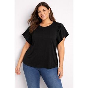 Old Navy Black Flutter Sleeve Blouse XXL | Soft Stretch Crewneck Everyday Top